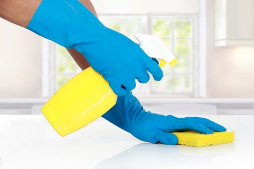 Carpet cleaning technician preparing equipment before a service visit